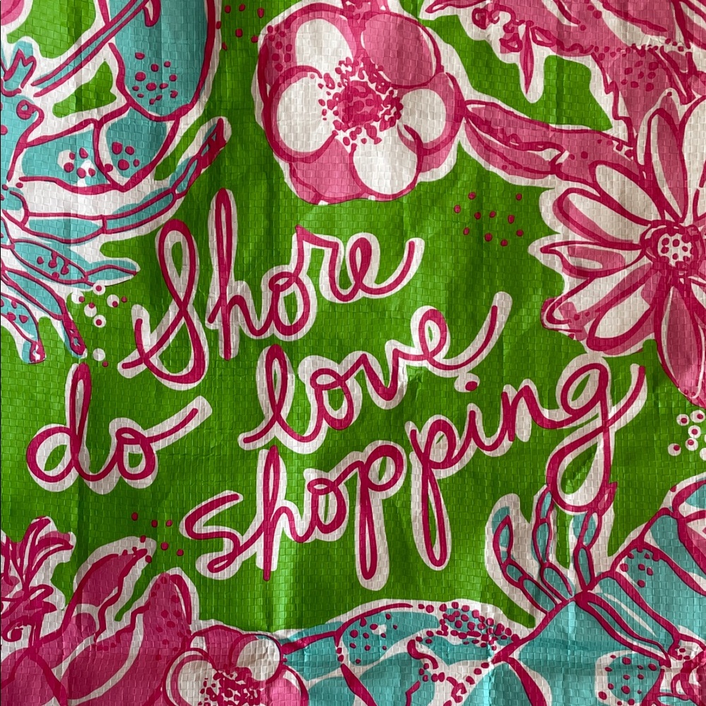 LILLY PULITZER Shore do love shopping Pink and Green Floral Market Eco Tote - Picture 3 of 16